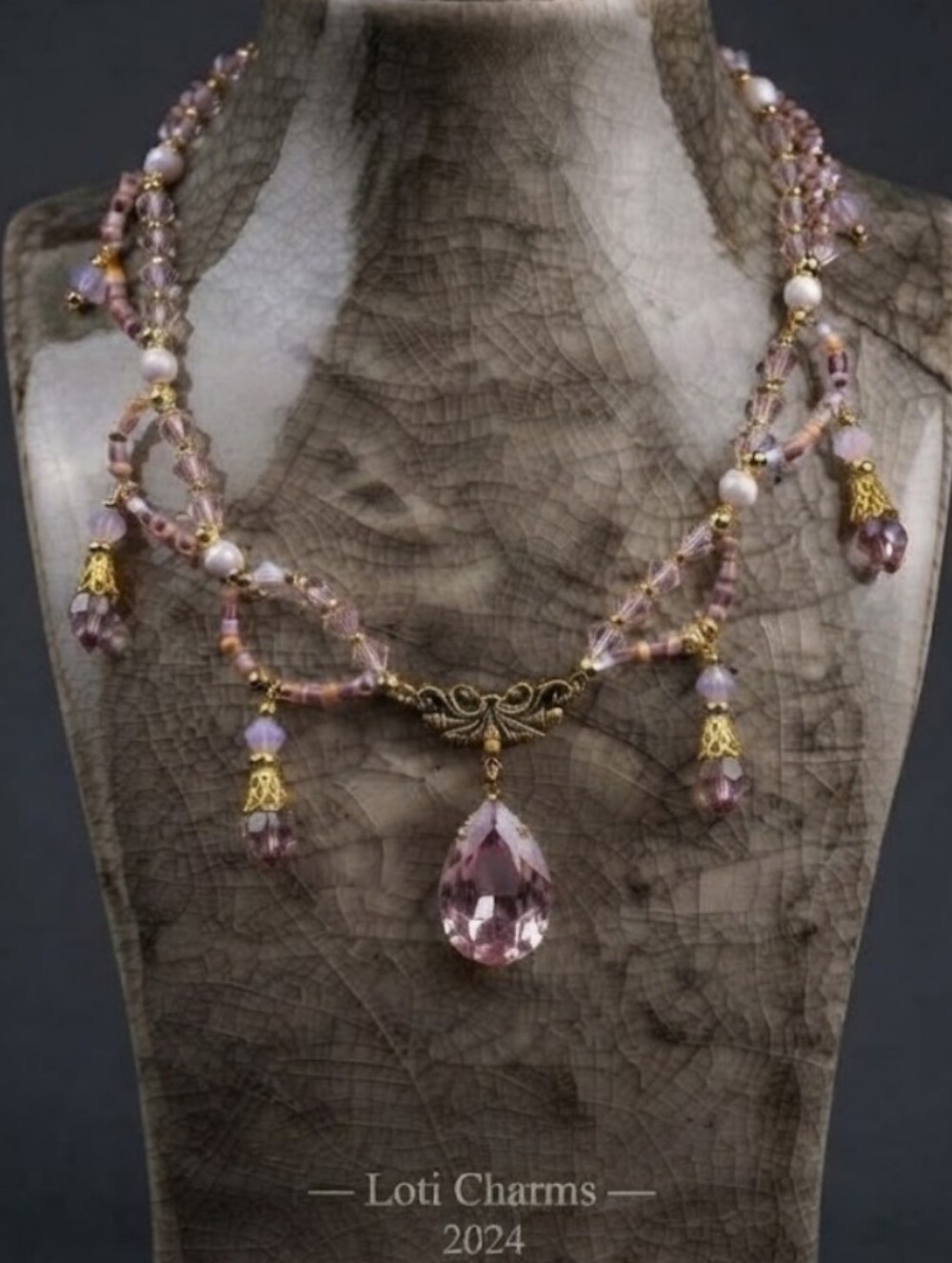 Victorian Sparkling Pink Swarovski Crystals Artisan-Made Necklace & Earrings